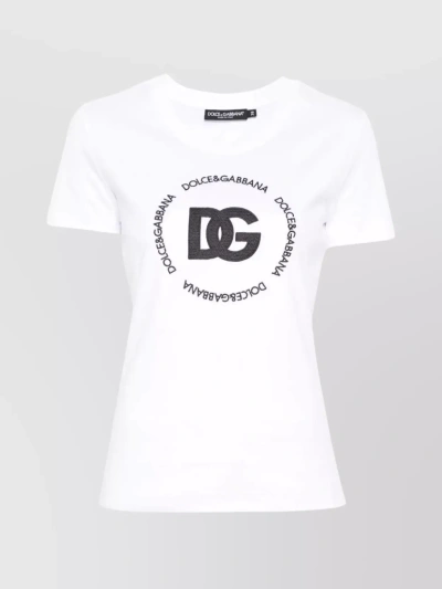 Dolce & Gabbana White T-shirt With Logo Lettering Print In Cotton
