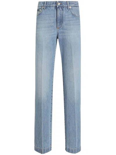 DOLCE & GABBANA STRAIGHT-LEG BLUE JEANS WITH A DISTRESSED EFFECT