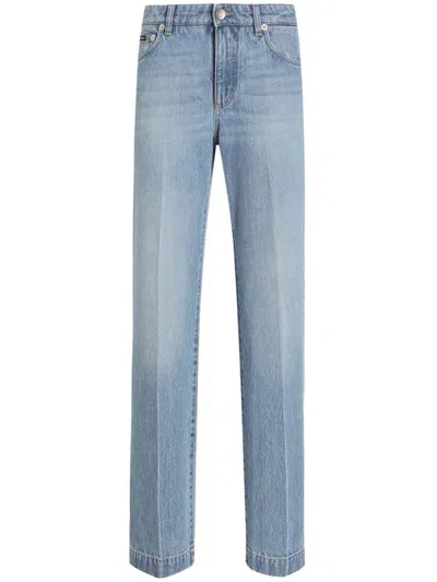Dolce & Gabbana Straight-leg Blue Jeans With A Distressed Effect