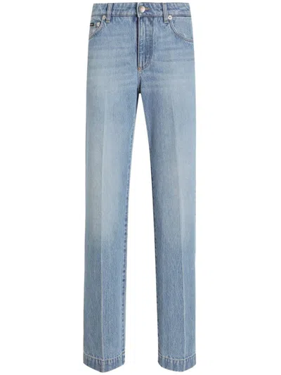 Dolce & Gabbana Straight-leg Blue Jeans With A Distressed Effect