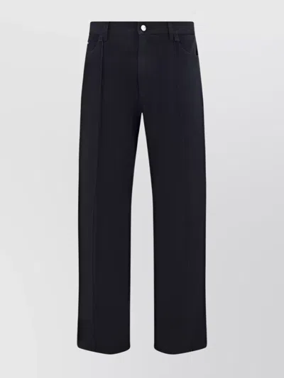 Dolce & Gabbana Straight Leg Cotton Trousers With Metal Hardware In Black