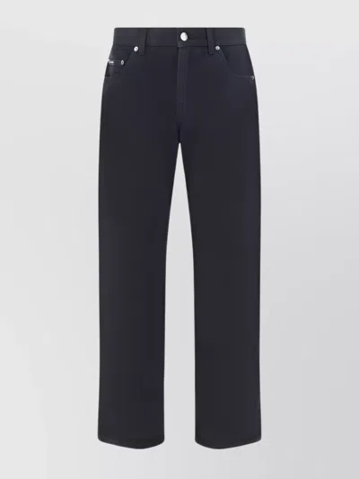 Dolce & Gabbana Straight Leg Cotton Trousers With Metal Hardware In Grey
