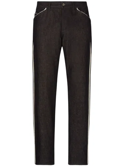 Dolce & Gabbana Contrasting Profiles Jeans In Black