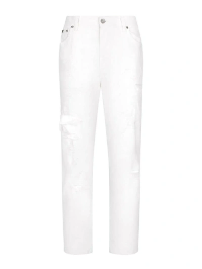 Dolce & Gabbana Gerade Jeans Im Distressed-look In White