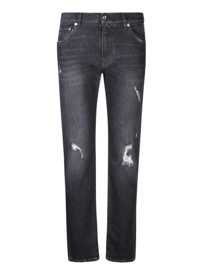 Dolce & Gabbana Straight Leg Distressed Jeans In Nero
