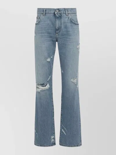 Dolce & Gabbana Distressed Effect Straight Leg Jeans With Five Pockets In Blue