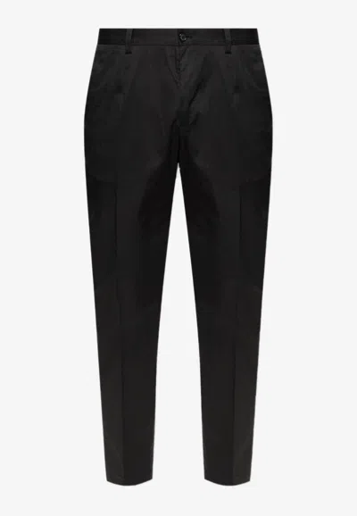Dolce & Gabbana Straight-leg Logo-embroidered Pants In Black