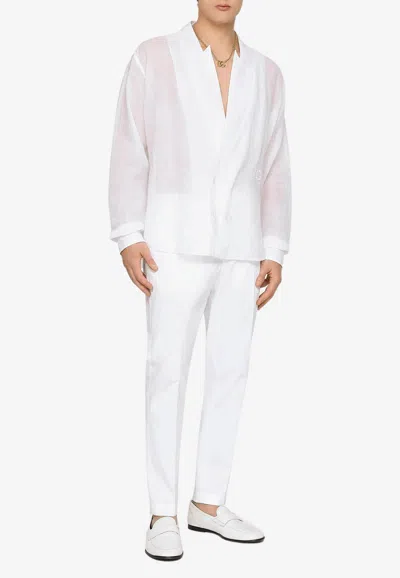 Dolce & Gabbana Straight-leg Logo-embroidered Pants In White