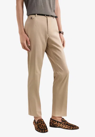 Dolce & Gabbana Straight-leg Pants With Logo-label In Neutral