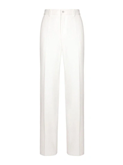 Dolce & Gabbana Straight-leg Cotton-blend Trousers In White