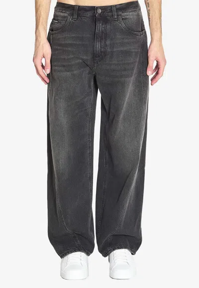 Dolce & Gabbana Straight-leg Washed Jeans In Black