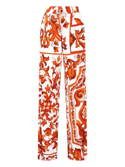 Dolce & Gabbana High Waist Wide Leg Floral Print Pants In Multi