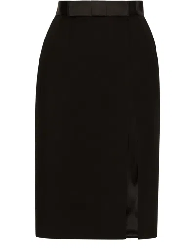 Dolce & Gabbana Dolce&gabbana Black Wool Blend Midi Pencil Skirt