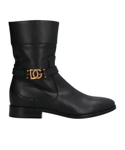 Dolce & Gabbana Strap Detailing Ankle Boots In Black