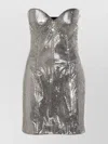Dolce & Gabbana Strapless Fitted Metallic Sequin Dress In Gray
