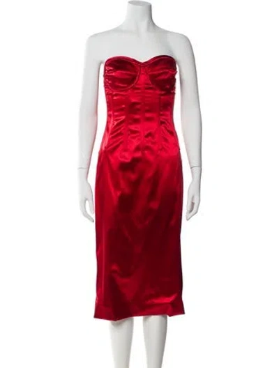 Pre-owned Dolce & Gabbana Strapless Knee-length Dress In Red