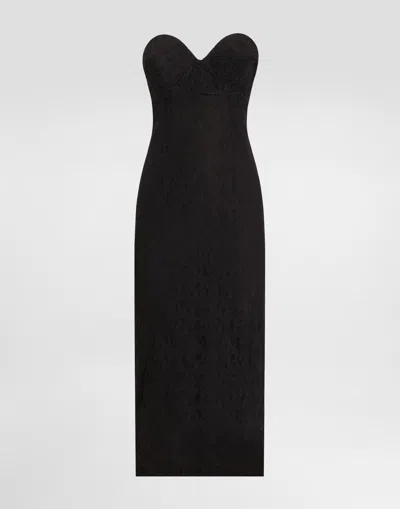 Dolce & Gabbana Strapless Lace Dress With Conical Cups In Black