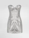 Dolce & Gabbana Mesh Strapless Mini Dress In Silver