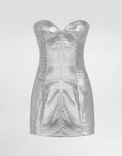 Dolce & Gabbana Mesh Strapless Mini Dress In Multi