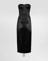 Dolce & Gabbana Strapless Satin Dress With Corset Details In Black