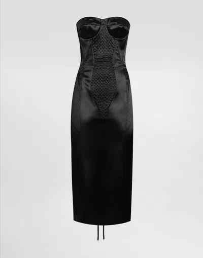Dolce & Gabbana Strapless Satin Dress With Corset Details In Black
