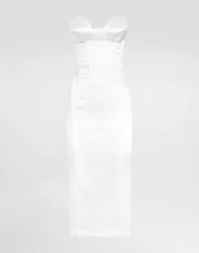 Dolce & Gabbana Strapless Satin Dress With Corset Details In White