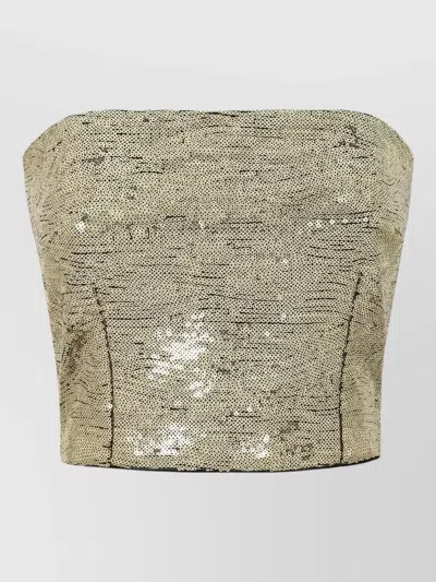 Dolce & Gabbana Strapless Sequin Cropped Lace Evening Top In Green