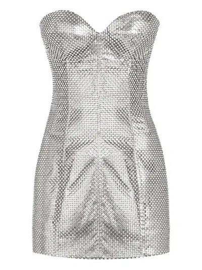 Dolce & Gabbana Strapless Short Dress In Silver