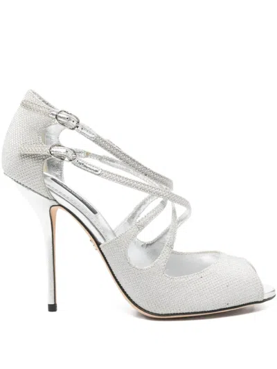 Pre-owned Dolce & Gabbana Strappy Buckle Sandals In Silver