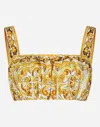 Dolce & Gabbana Maiolica Cropped Gathered Printed Cotton-poplin Top In Print