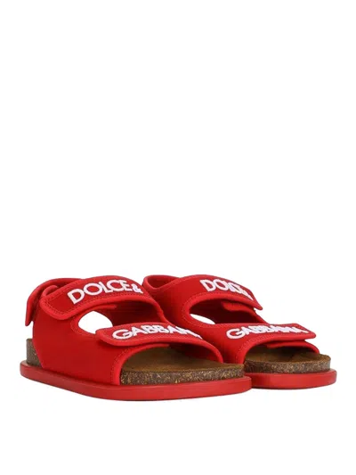 Dolce & Gabbana Kids' Logo-print Flat Sandals In Red