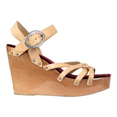 Pre-owned Dolce & Gabbana Strappy Wedge Heels - '10s In Sand