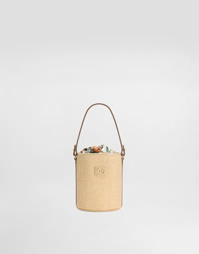 Dolce & Gabbana Straw And Nappa Calfskin Coffa Bag In Animal Print