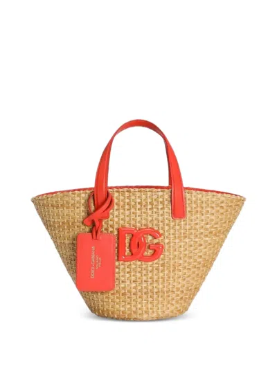 Dolce & Gabbana Kids' Straw Coffa Bag In Neutral