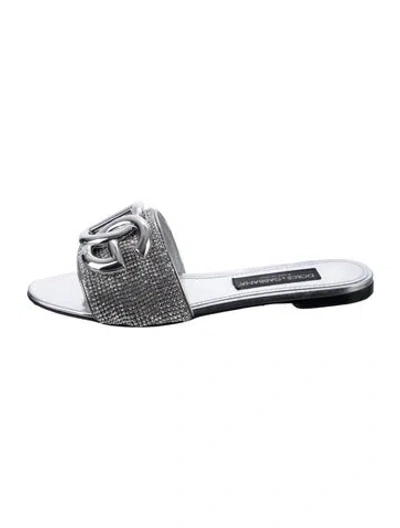 Pre-owned Dolce & Gabbana Straw Crystal Embellishments Slides In Blue