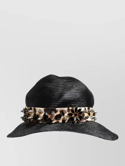Dolce & Gabbana Hat9648 Studded Crystal-embellished Straw Hat In Black