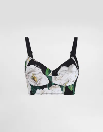 DOLCE & GABBANA STRETCH BRALETTE TOP WITH GARDENIA PRINT