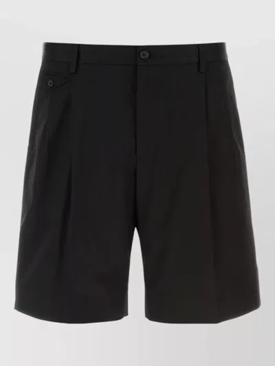 Dolce & Gabbana Stretch Cotton Bermuda Shorts Pleated Front In Black