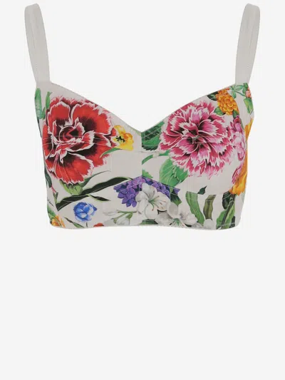 Dolce & Gabbana Printed Poplin Bustier Top In White