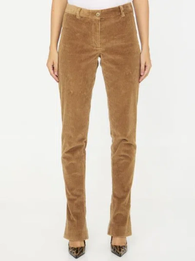 Dolce & Gabbana Burgundy Flared Corduroy Trousers For Women In Brown