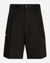 Dolce & Gabbana Stretch Gabardine Cargo Bermuda Shorts With Logo Plaque In Blue