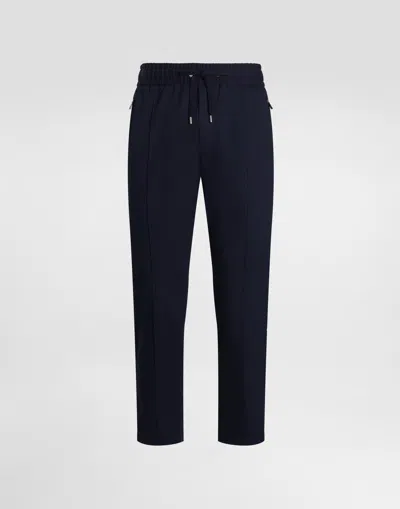 Dolce & Gabbana Stretch Cotton Gabardine Jogging Trousers In Blue