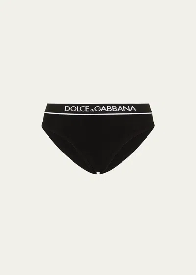 Dolce & Gabbana Stretch Cotton Logo Brief In Black