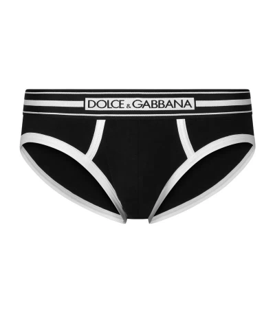 Dolce & Gabbana Stretch-cotton Logo Briefs In Black/white