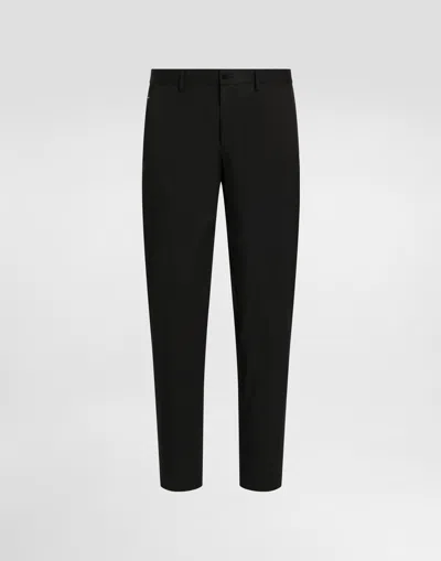 Dolce & Gabbana Stretch Cotton Pants With Branded Tag In Black