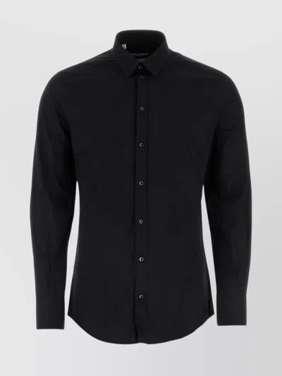 Dolce & Gabbana Stretch Cotton Poplin Shirt With Angle-cut Cuffs In Black