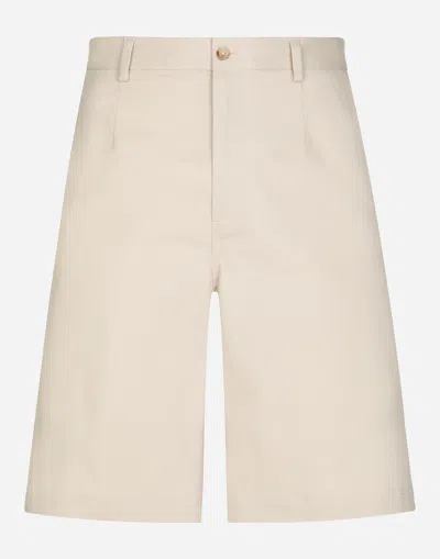 Dolce & Gabbana Stretch Cotton Shorts With Branded Tag In Beige
