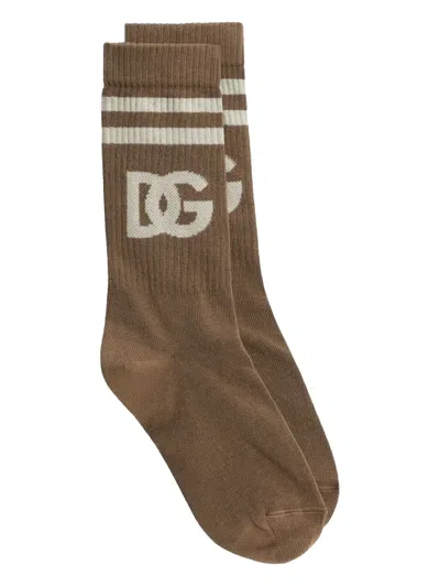 Dolce & Gabbana Stretch-cotton Socks In Brown