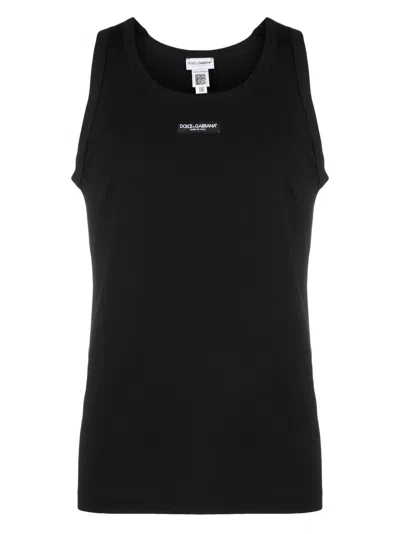 DOLCE & GABBANA STRETCH COTTON TANK TOP WITH LOGO LABEL