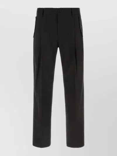 Dolce & Gabbana Stretch Cotton Trousers Pleated Front Belt Loops In Black